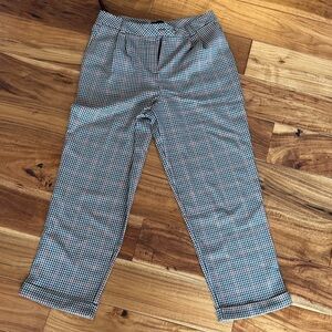 Topshop Checked Button-Front Cropped pants in Navy, Cream & Rust